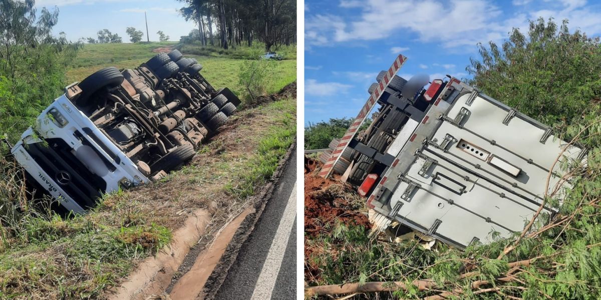 Caminhão tomba na PR-486 e deixa duas pessoas feridas em Alto Piquiri