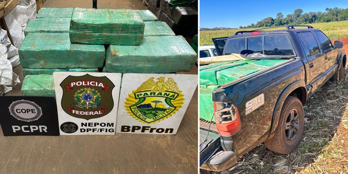 Movimentação suspeita leva à apreensão de 357 kg de maconha em caminhonete abandonada no oeste do Paraná