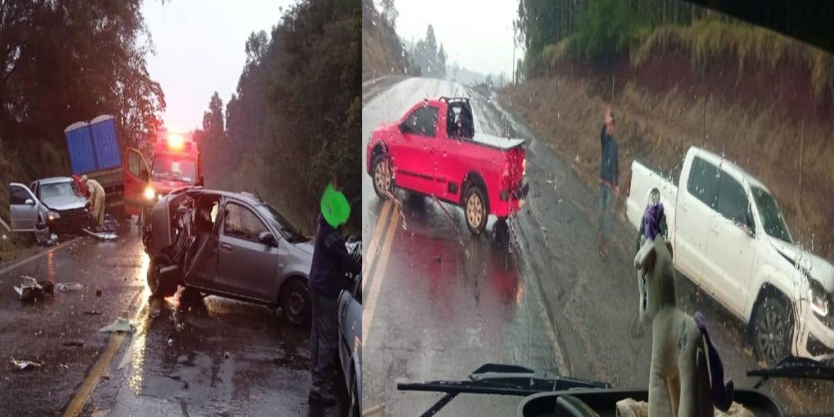 Trânsito parado: Colisão múltipla causa bloqueio total e deixa feridos na PR-281, em Dois Vizinhos