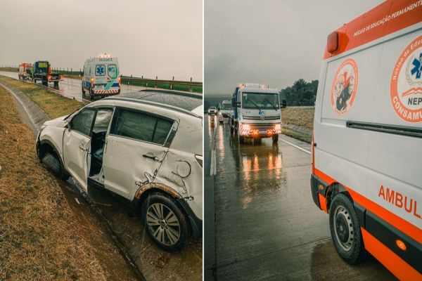 Imagem referente a notícia: Saída de pista mobiliza equipes de resgate e mulher é levada à UPA em Cascavel
