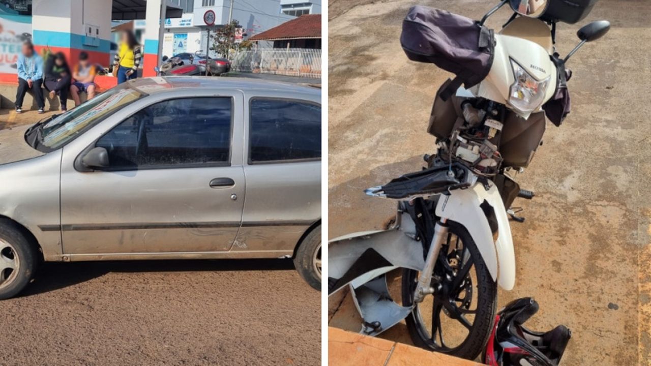 Colisão entre moto e carro deixa condutora ferida na Avenida Tito Mufatto em Cascavel