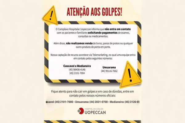 Golpistas usam nome da Uopeccan e tentam extorquir famílias em Cascavel e Umuarama