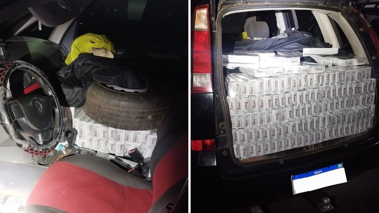 Meriva abarrotado de cigarros paraguaios é interceptado pela PM na BR-277 em Santa Tereza do Oeste