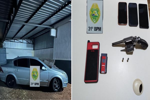 Trio é detido com arma, celular e veículo após investigação da PM em Terra Roxa
