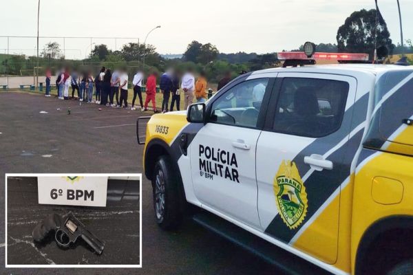 Imagem referente a notícia: Arma escondida em roda de carro é descoberta após festa barulhenta no Jardim Riviera em Cascavel