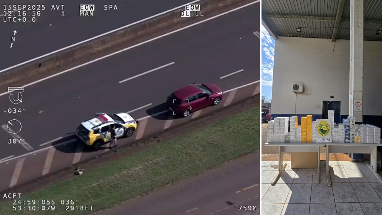 Helicóptero Falcão 13 intercepta carro carregado com mais de R$ 70 mil em celulares na BR-277