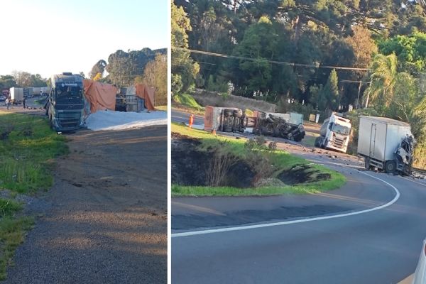 Colisão entre caminhões deixa uma vítima fatal e rodovia na BR-277 é interditada em Candói