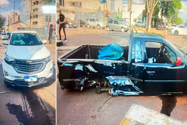 Imagem referente a notícia: Saveiro avança sinal, causa acidente e motorista é preso com drogas no Centro de Cascavel