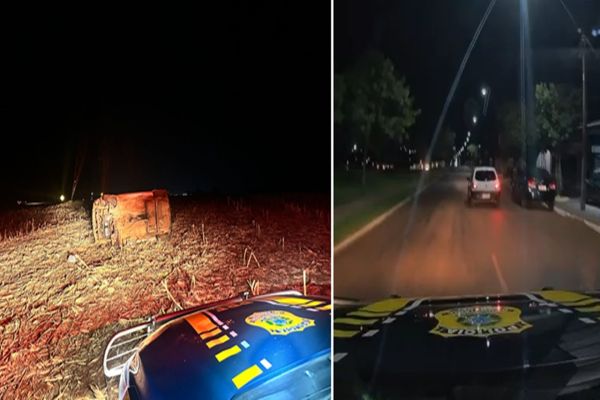 Imagem referente a notícia: Perseguição alucinante: Homem capota carro carregado de drogas após fuga da PRF em Santa Tereza do Oeste