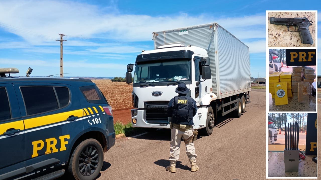 PRF apreende caminhão com drogas, armas e bloqueador de sinal em Ubiratã