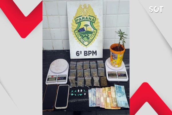 Polícia Militar estoura boca de fumo e apreende drogas, dinheiro e até pé de maconha no Bairro Interlagos, em Cascavel