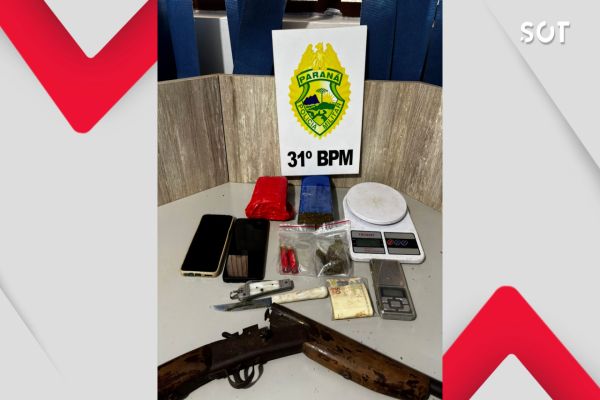 Homem de 30 anos é preso com drogas e arma durante cumprimento de mandado em Cafelândia