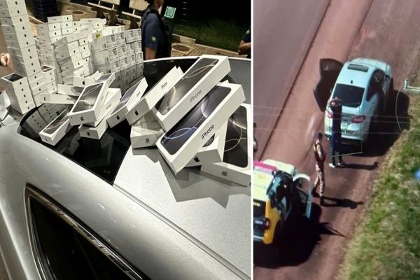 Operação na PR-585 revela fundo falso em carro e centenas de celulares contrabandeados