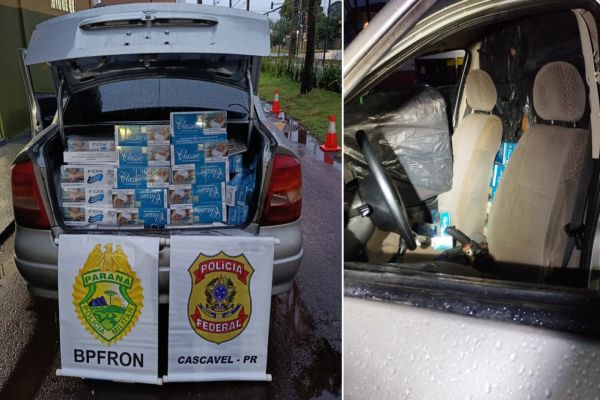 Imagem referente a notícia: Forças de segurança interceptam carga de cigarros contrabandeados na BR-277 em Santa Tereza do Oeste