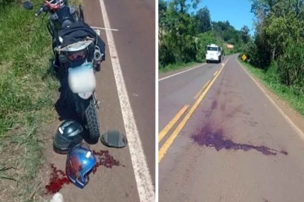 Imagem referente a notícia: Motociclista morre após violenta colisão com carro em tentativa de ultrapassagem na PR-484 em Três Barras do Paraná