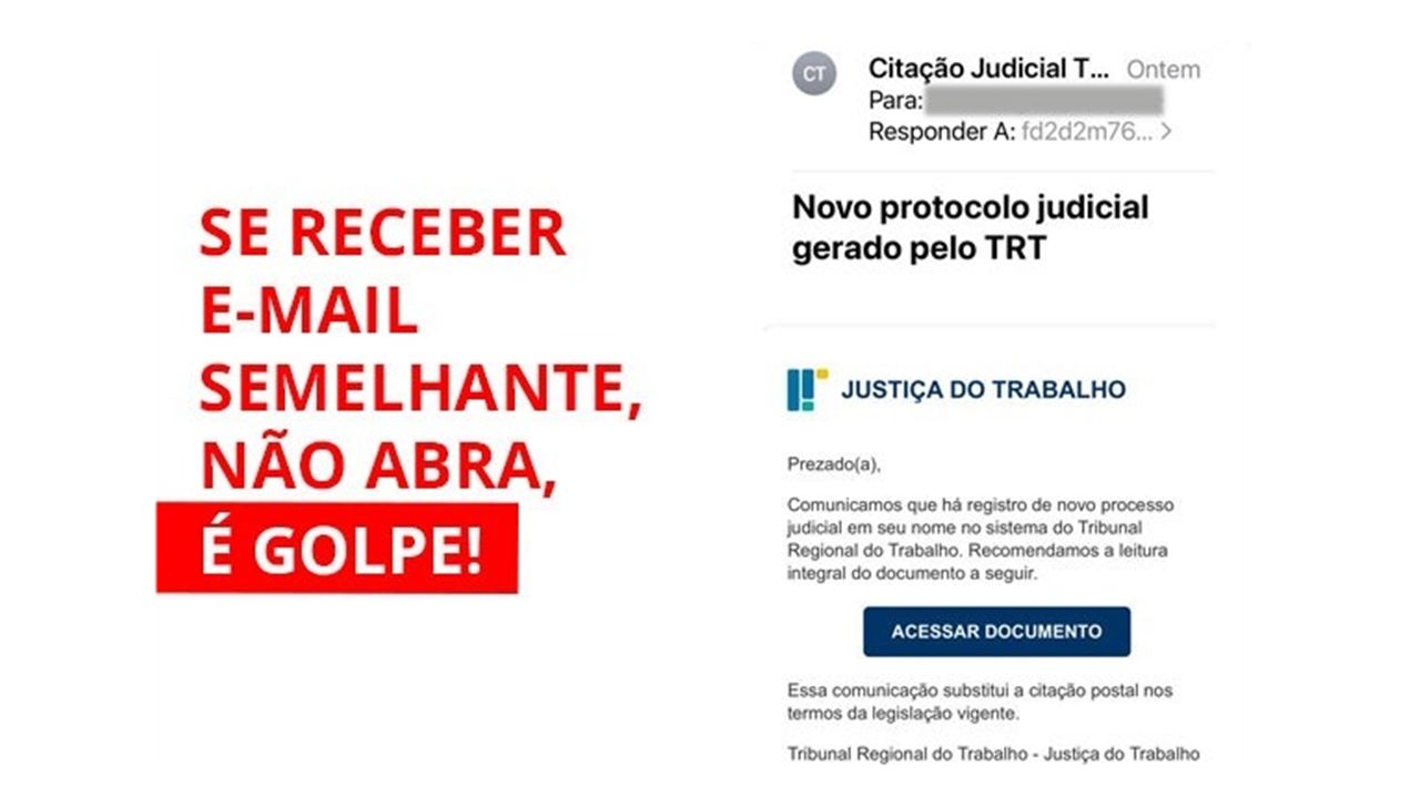 TRT-PR alerta para golpe de e-mail falso em nome da Justiça do Trabalho