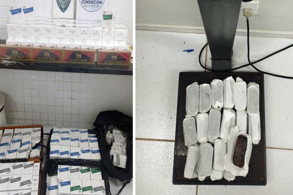 Imagem referente a notícia: Jovem é presa com 4,5 kg de haxixe e Guarda Municipal apreende carga de cigarros na rodoviária de Cascavel