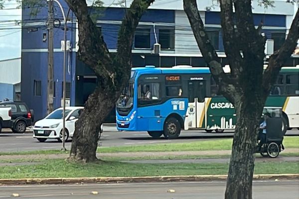 Carro colide em ônibus do transporte coletivo na Avenida Brasil em Cascavel