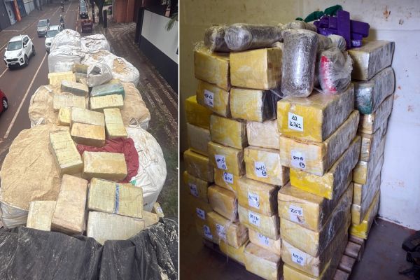 Imagem referente a notícia: PF e PRF apreendem mais de uma tonelada de maconha em carreta na BR-467 em Cascavel