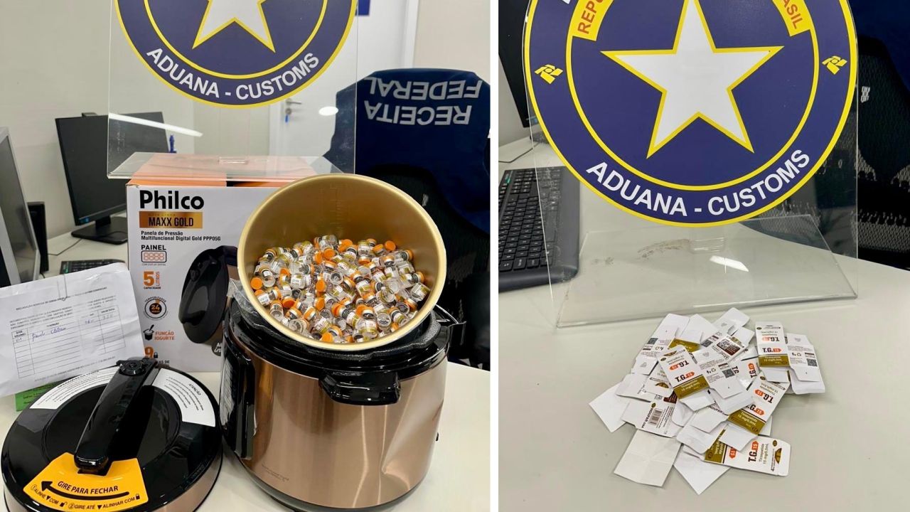 Receita Federal apreende frascos de tirzepatida escondidos em panela elétrica no oeste do Paraná