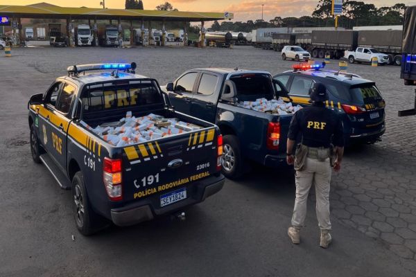 PRF apreende quase 900 quilos de maconha escondidos em pneus de carreta na BR-277, em Guarapuava
