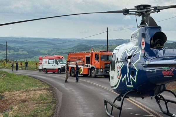 Motoqueiro sofre queda brusca e mobiliza resgate aéreo na PR-239 em Nova Aurora
