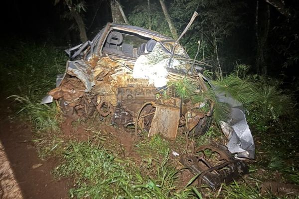 Duas pessoas ficam gravemente feridas após carro sair da pista na PR-239 em Campina da Lagoa