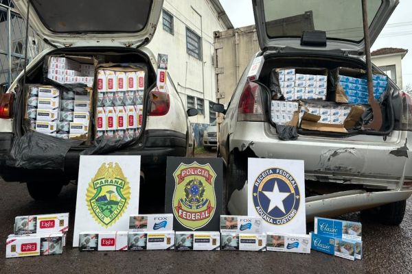 Imagem referente a notícia: Ação integrada apreende veículos com cigarros contrabandeados na PR-585, no Oeste do Paraná