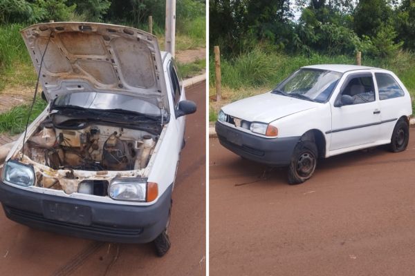 Imagem referente a notícia: Depenado: PM recupera veículo furtado e abandonado no bairro Universitário