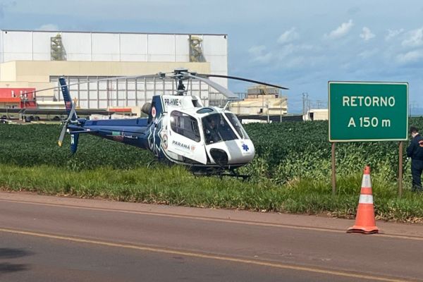 Imagem referente a notícia: Tentativa de feminicídio e atropelamento deixa duas pessoas gravemente feridas na BR-369, no oeste do Paraná e mobiliza resgate aeromédico
