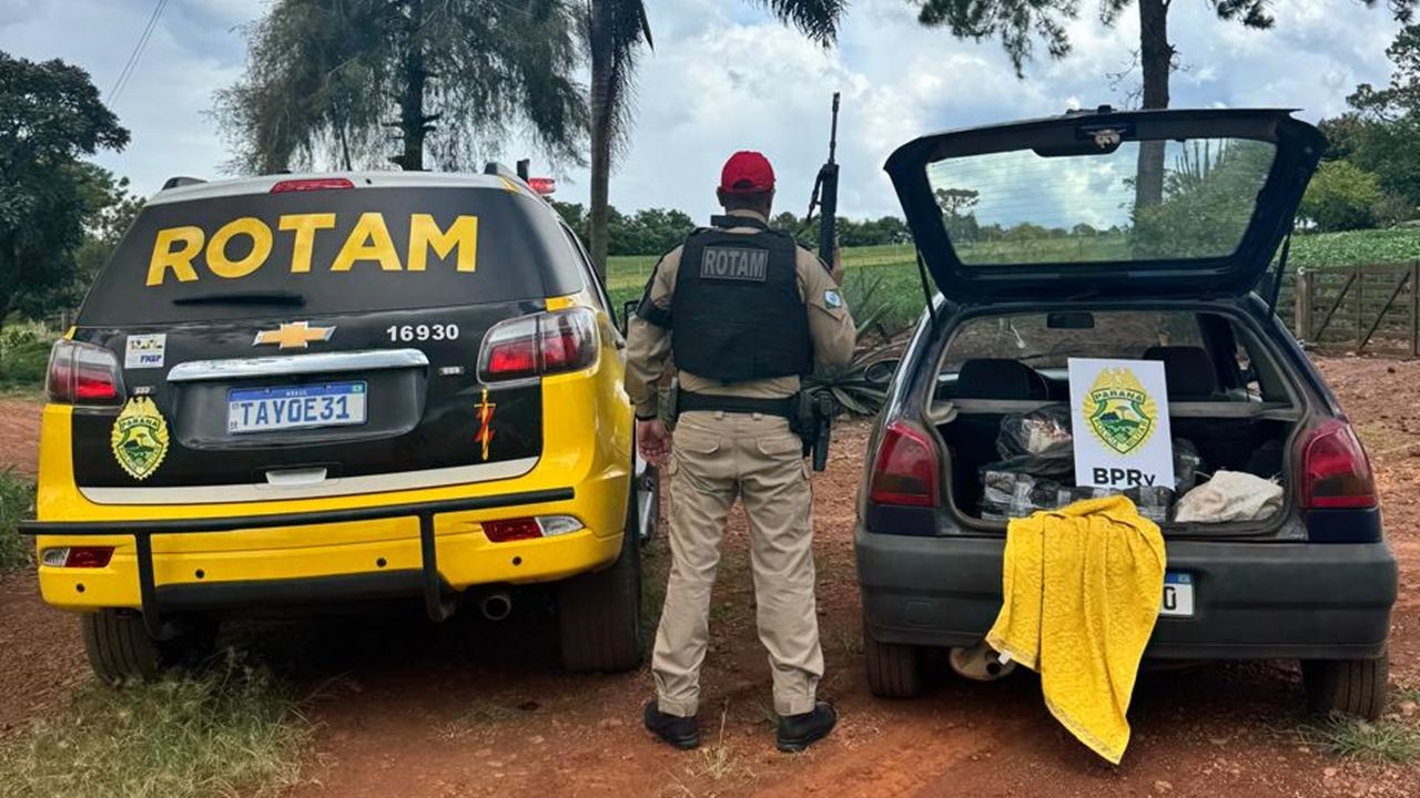 ROTAM apreende mais de 85 quilos de maconha e prende dois homens na PR-586, em Santa Tereza do Oeste