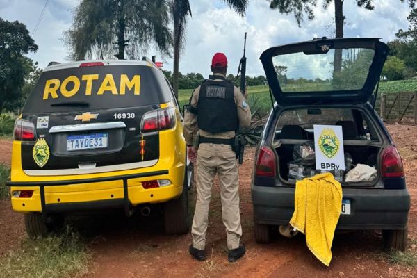 Imagem referente a notícia: ROTAM apreende mais de 85 quilos de maconha e prende dois homens na PR-586, em Santa Tereza do Oeste