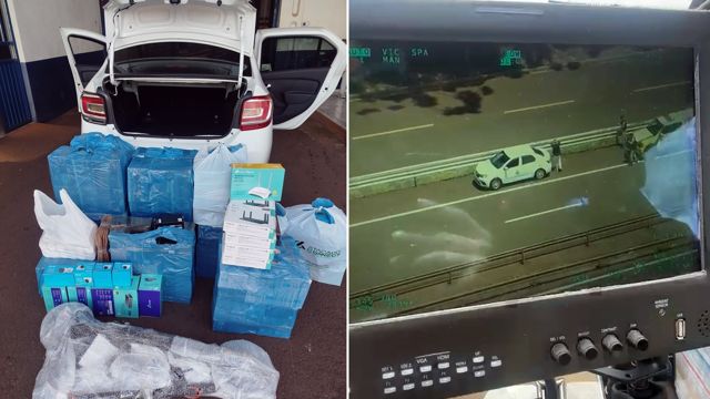 Imagem referente a notícia: Helicóptero da PM auxilia na apreensão de mercadorias irregulares na BR-277, em Cascavel
