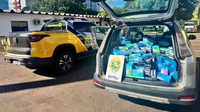 Imagem referente a notícia: Perseguição policial termina em apreensão de contrabando e prejuízo de R$ 140 mil ao crime na região Oeste do Paraná