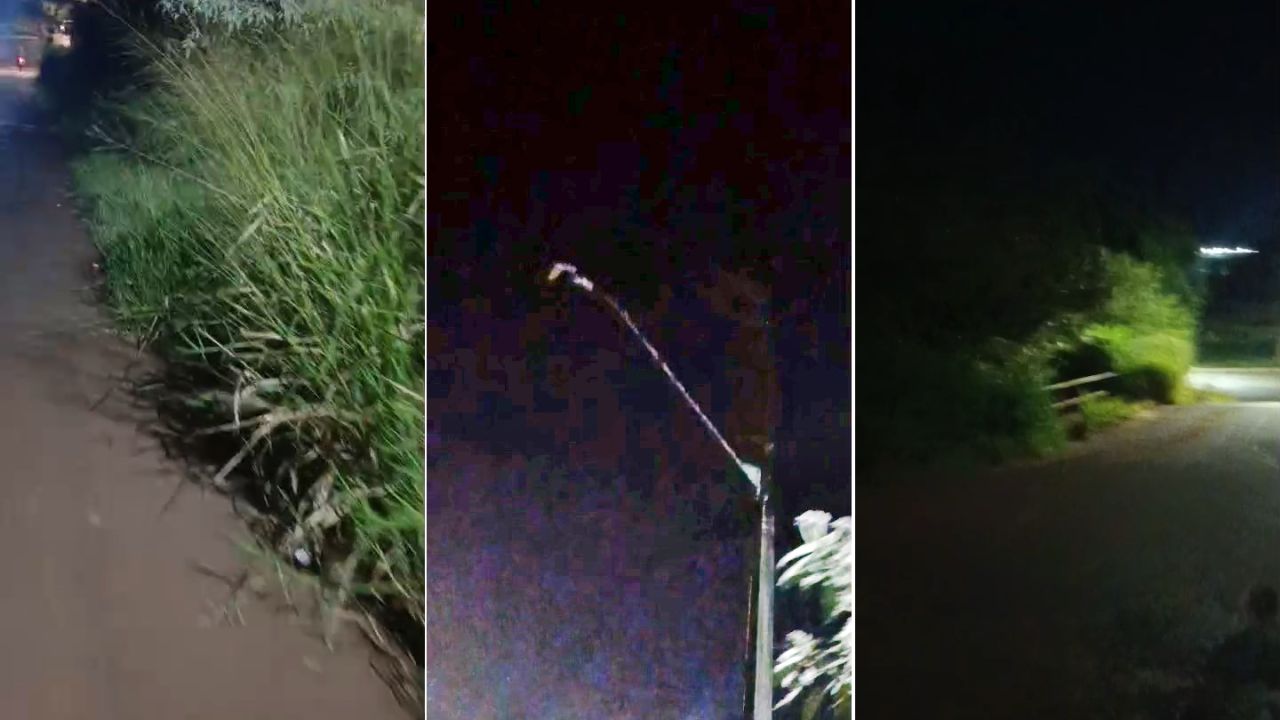 Escuridão e mato alto geram insegurança na divisa do bairro Lago Azul e o loteamento Florais do Paraná em Cascavel