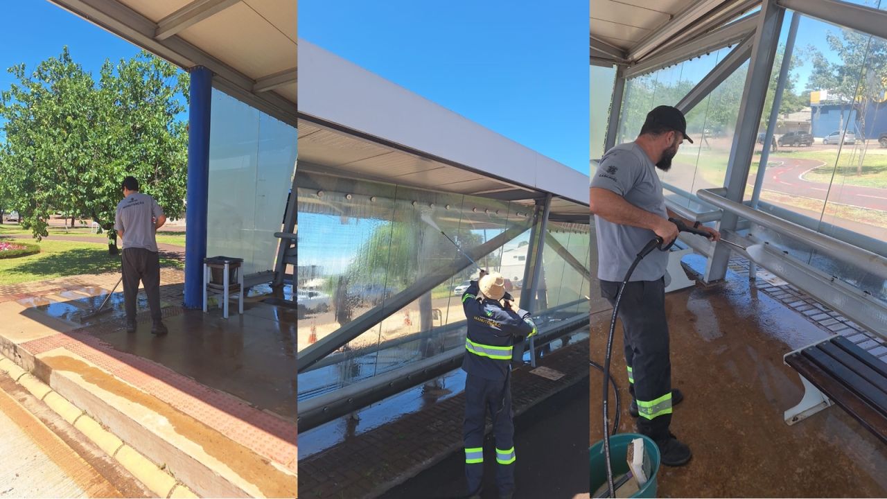 Transitar faz força-tarefa para limpeza de estações do transporte coletivo em Cascavel