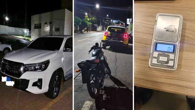 PM recupera Hilux furtada, apreende moto irregular e droga para consumo em ações coordenada em Cascavel