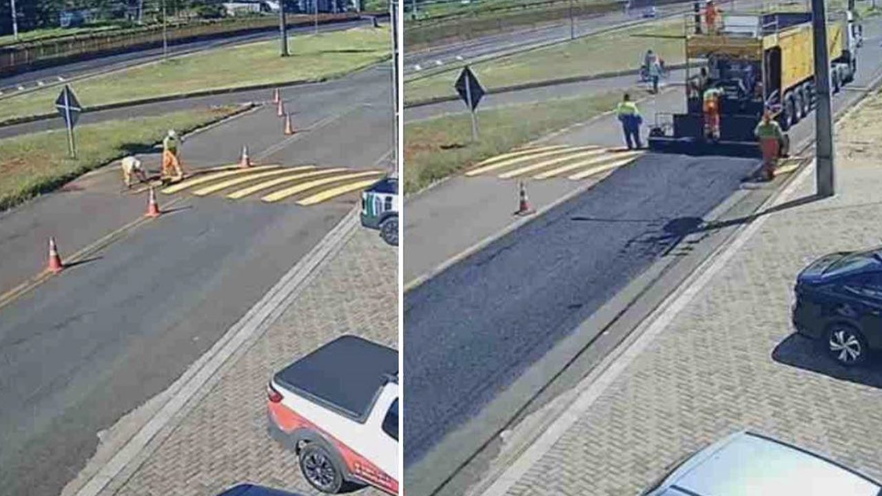 Pintura de quebra-mola é apagada por recapagem em poucas horas e gera debate sobre planejamento urbano em Medianeira