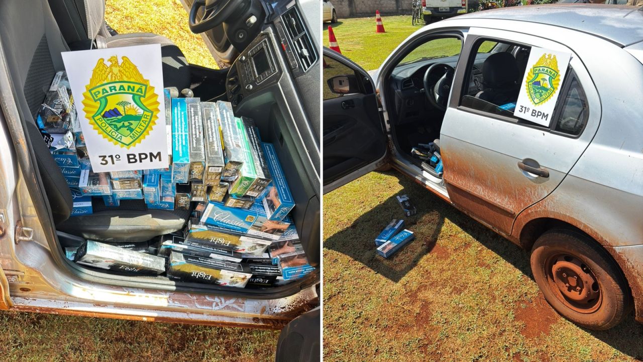 Veículo carregado com cigarros do Paraguai é apreendido pela Patrulha Rural da PM em estrada de Cafelândia