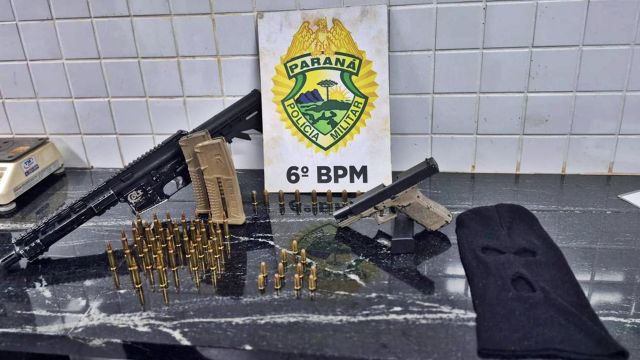 Pelotão de Choque da PM apreende fuzil e pistola e prende dois homens ligados a facção no Oeste do Paraná