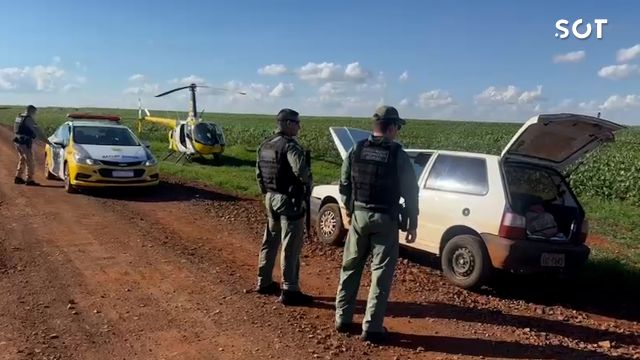 Helicóptero da PM localiza carro furtado e prende suspeito em área rural de Cascavel