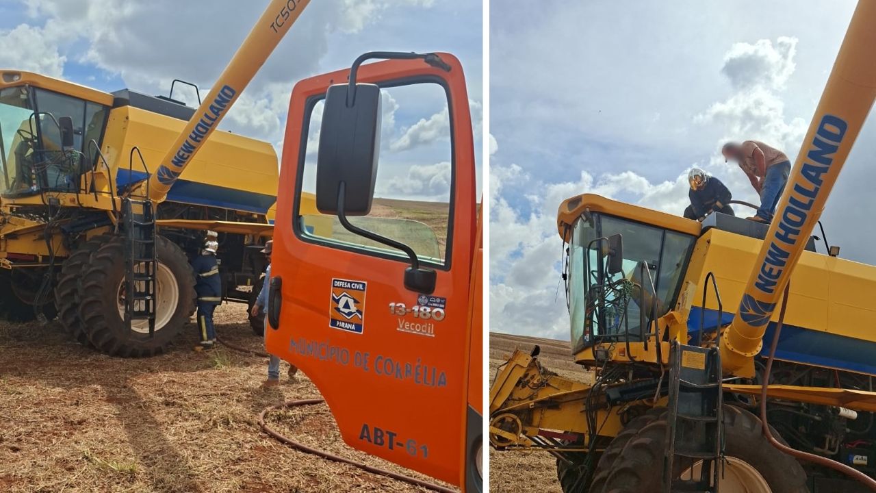 Defesa Civil age em minutos e evita desastre com incêndio em máquina agrícola no Rio das Antas