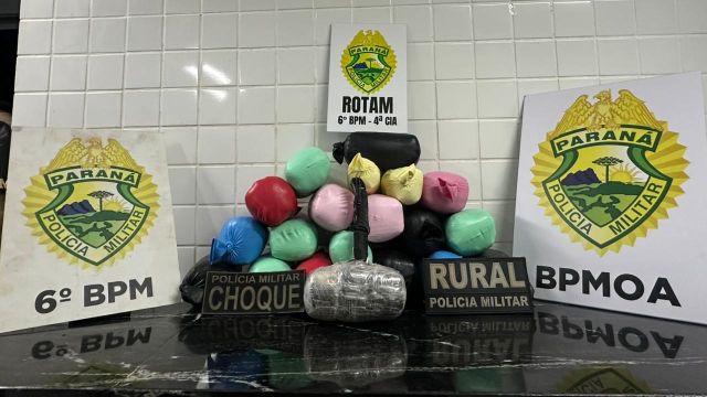 Imagem referente a notícia: Haxixe escondido no tanque é descoberto na BR-277 e trio é preso em operação aérea da PM