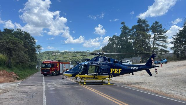 Helicóptero pousa em pista e salva vítima de atropelamento na Grande Curitiba