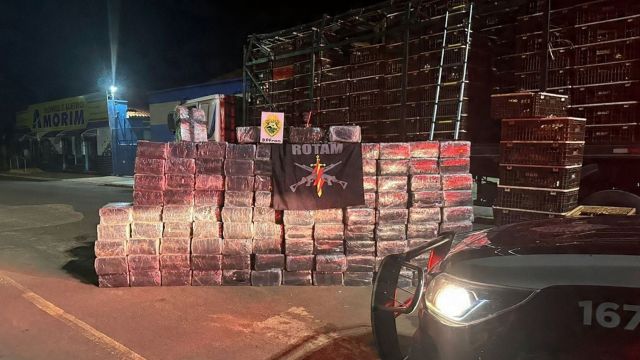 Imagem referente a notícia: Mais de 2 toneladas de maconha são apreendidas em carreta com carga de frango no Paraná