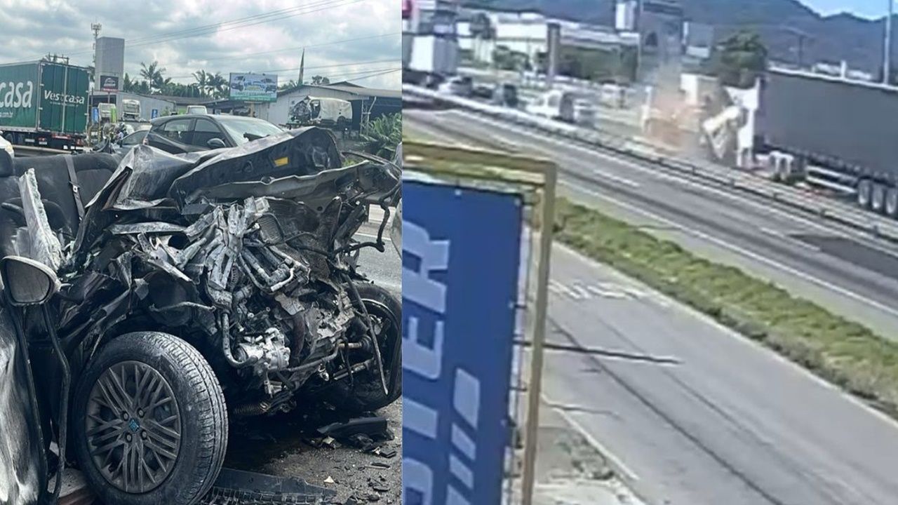 Engavetamento com incêndio na BR-101 mata três da mesma família e deixa criança grave em Itajaí