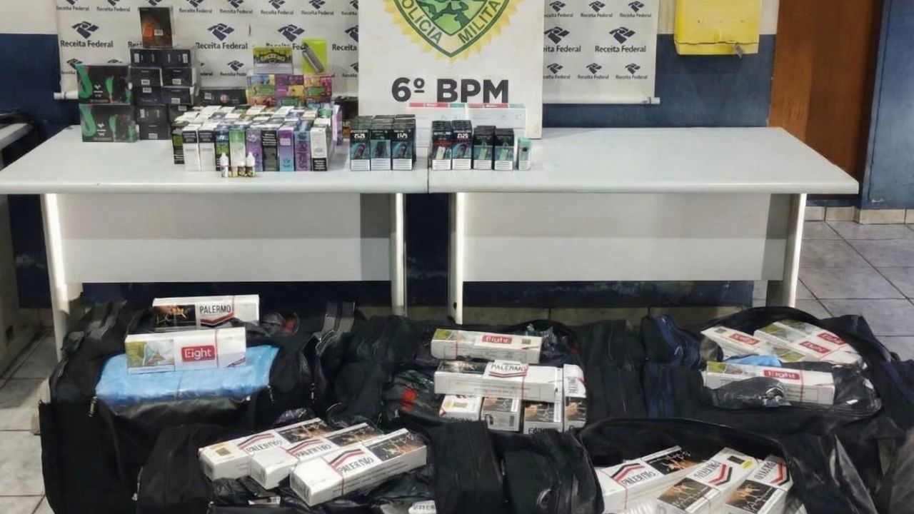 Ônibus é parado na madrugada e revela carga milionária de contrabando em malas no Bairro Alto Alegre