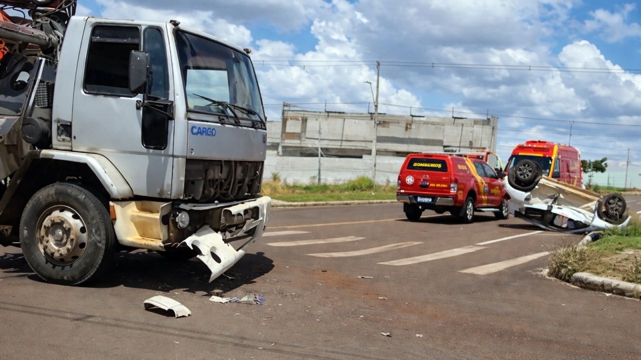 Grave acidente com capotamento deixa mulher ferida no Bairro Tropical, em Cascavel