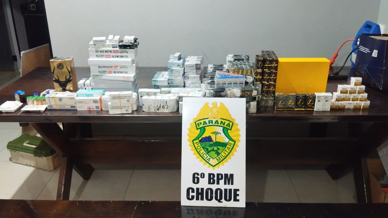 Choque da PM apreende R$ 200 mil em anabolizantes e remédios de emagrecimento em ônibus na Avenida Tancredo Neves