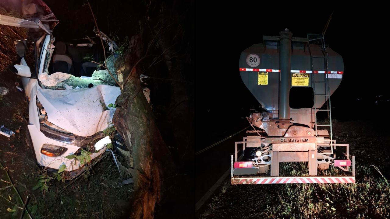 Peça de caminhão se solta, atinge picape e termina em morte na PR-495 em Missal